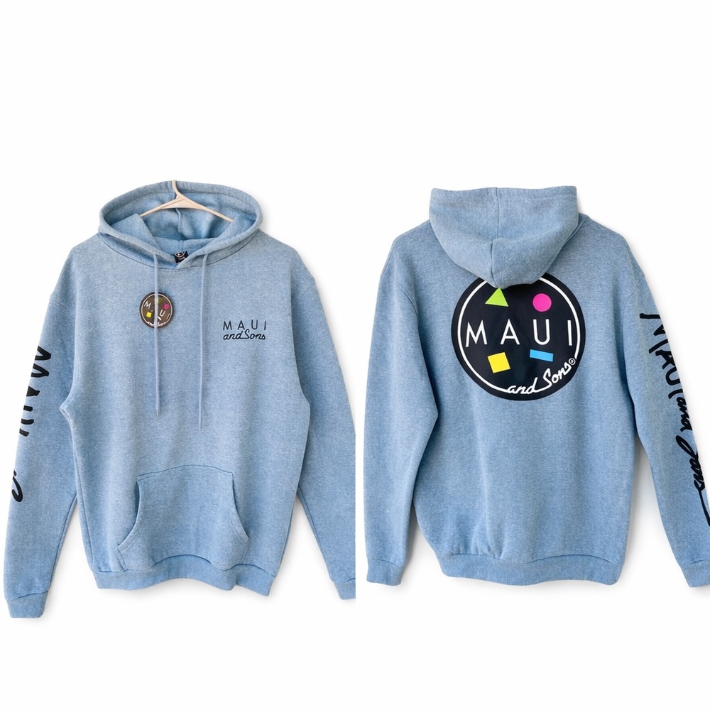 MAUI AND SONS LOGO OCEAN BLUE HOODIE MENS SIZE MEDIUM NWT